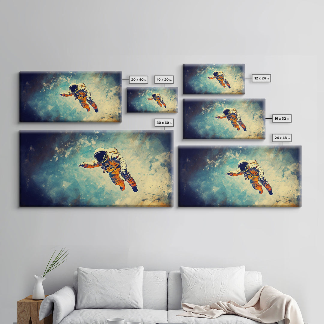 Astronaut In Space Wall Decor, Galaxy Wall Art, Outer Space Wall Art, Panoramic Wall Decor, Canvas Print, Wall Art, Framed Canvas Art