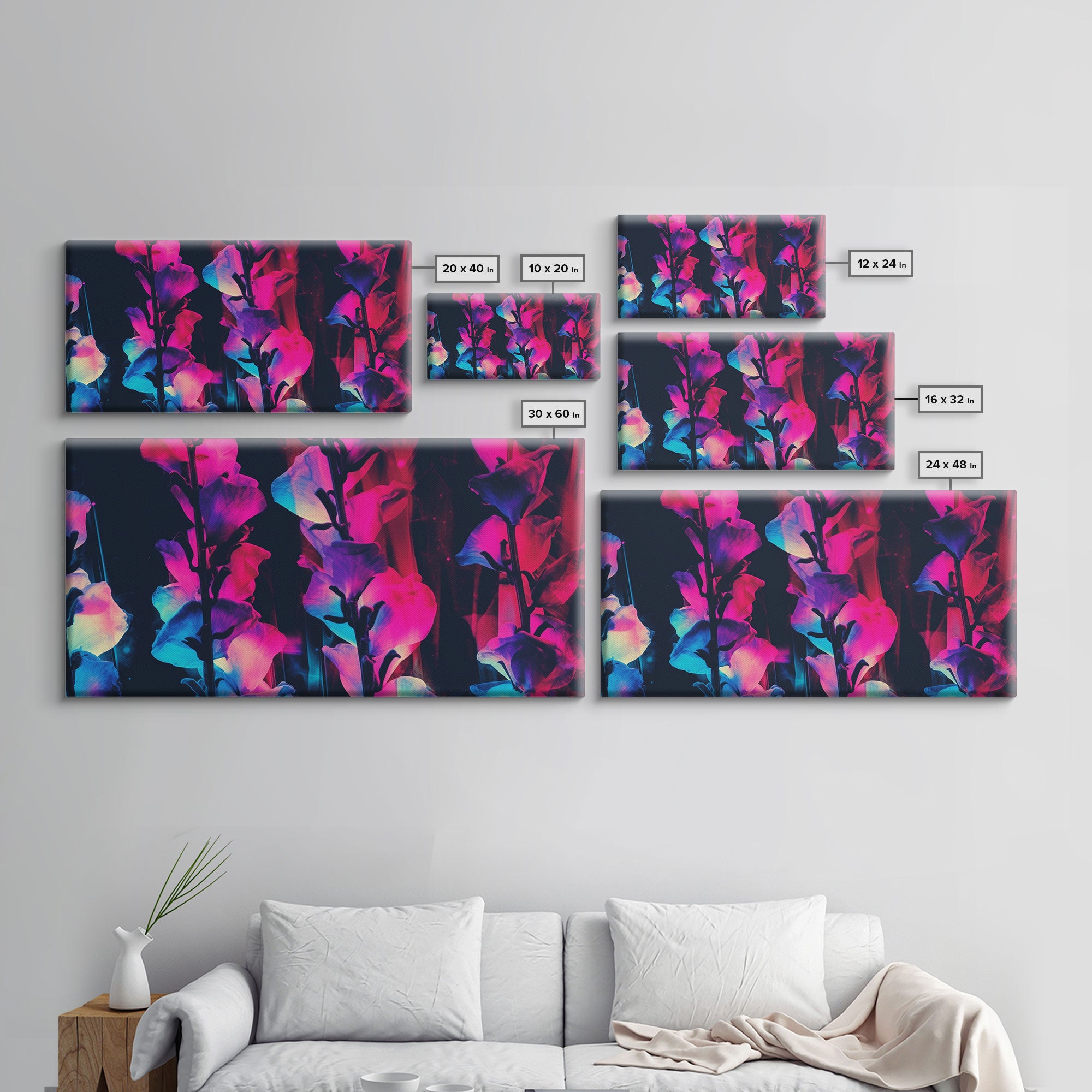 Abstract Flowers Wall Decor, Floral Wall Art, Nature Print, Panoramic Wall Decor, Canvas Print, Wall Art, Framed Canvas Art