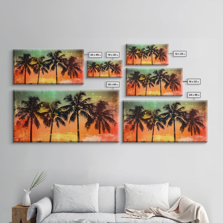 Tropical Wall Art, Sunset Wall Decor, Palm Trees Wall Art, Abstract Art, Panoramic Wall Decor, Canvas Print, Wall Art, Framed Canvas Art