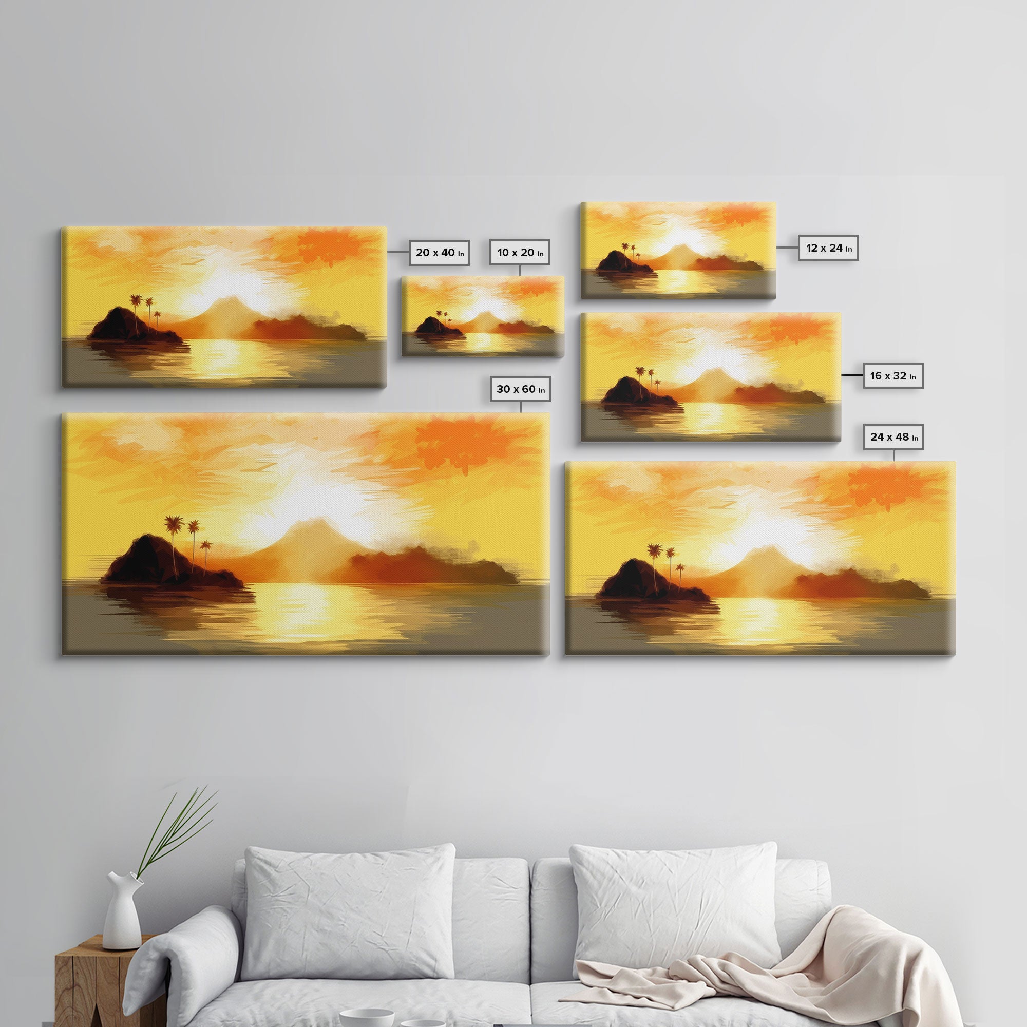 Island Seascape Wall Art, Sunset Wall Decor, Ocean Art, Nature Wall Art, Panoramic Wall Decor, Canvas Print, Wall Art, Framed Canvas Art