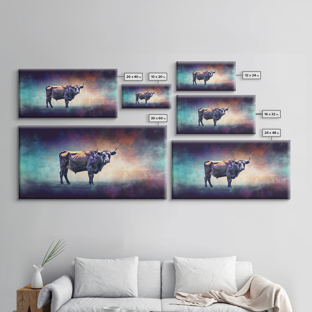 Bull Wall Art, Animal Wall Art, Nature Art, Minimalist Art, Panoramic Wall Decor, Canvas Print, Wall Art, Framed Canvas Art