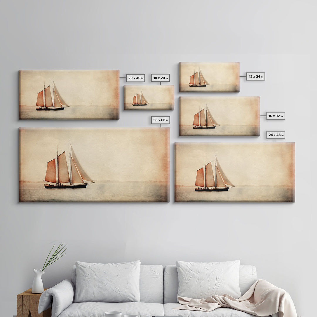 Foggy Ocean Wall Art, Ship Painting Wall Decor, Abstract Wall Decor, Panoramic Wall Decor, Canvas Print, Wall Art, Framed Canvas Art