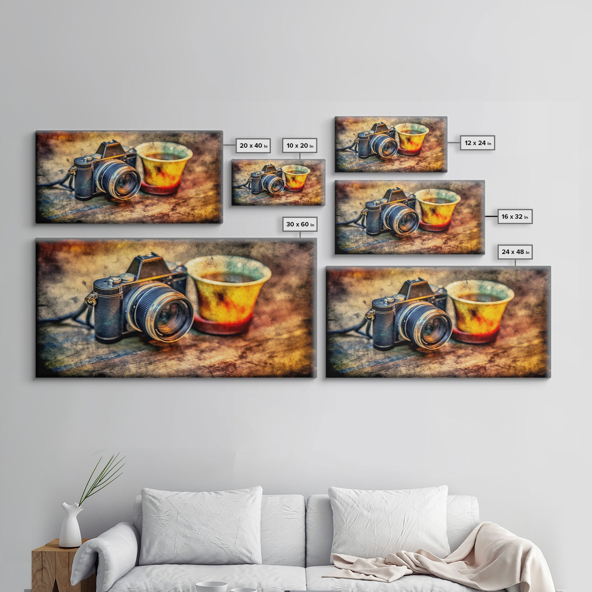 Retro Camera Wall Decor, Film Camera Wall Art, Grunge Art, Photography Art, Panoramic Wall Decor, Canvas Print, Wall Art, Framed Canvas Art