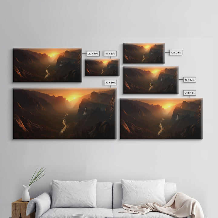 Sunset Over Canyon Wall Decor, Canyon River Wall Art, Landscape Wall Decor, Panoramic Wall Decor, Canvas Print, Wall Art, Framed Canvas Art