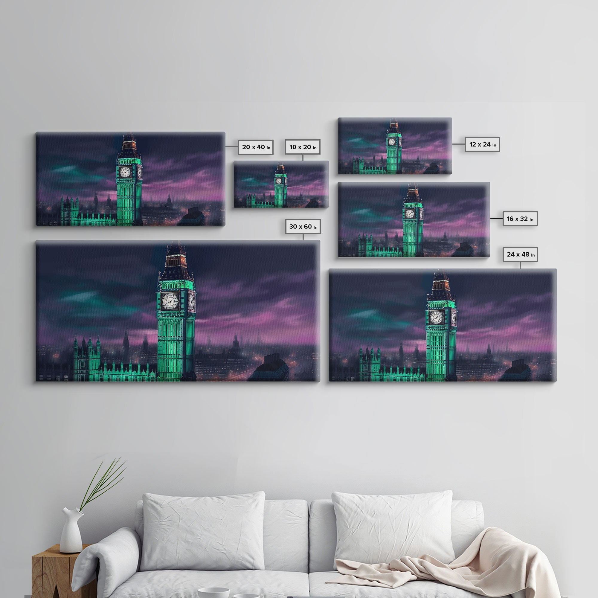 Big Ben Wall Art, London Landscape, Cityscape Wall Art, England Wall Decor, Panoramic Wall Decor, Canvas Print, Wall Art, Framed Canvas Art