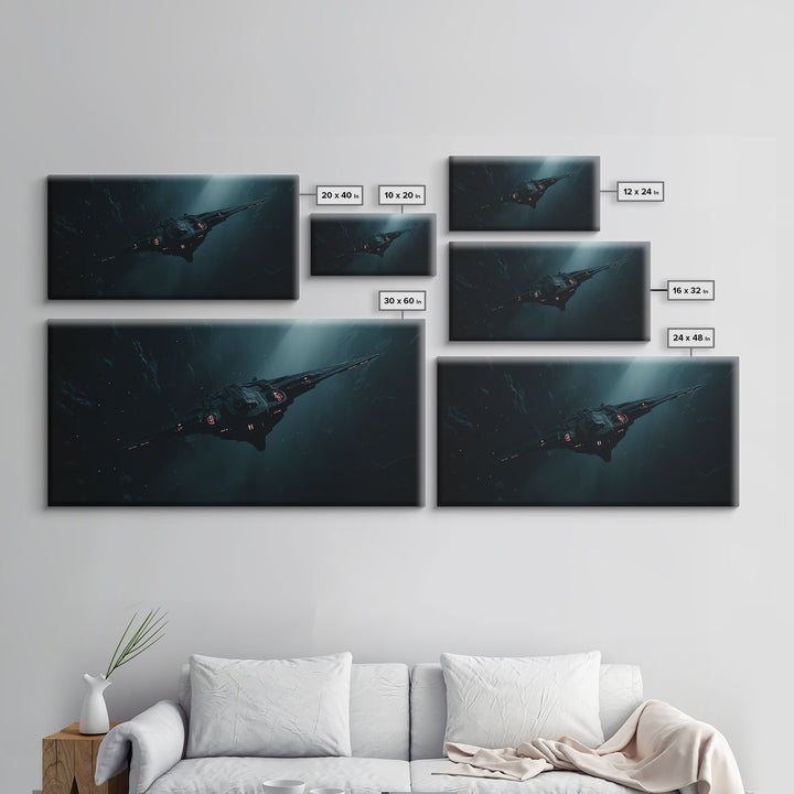 Cool Scifi Wall Art, Scifi Art, Framed Canvas Print, The Space Cruiser, Gull Wing Space Ship, Unique Art, Alien Wall Art