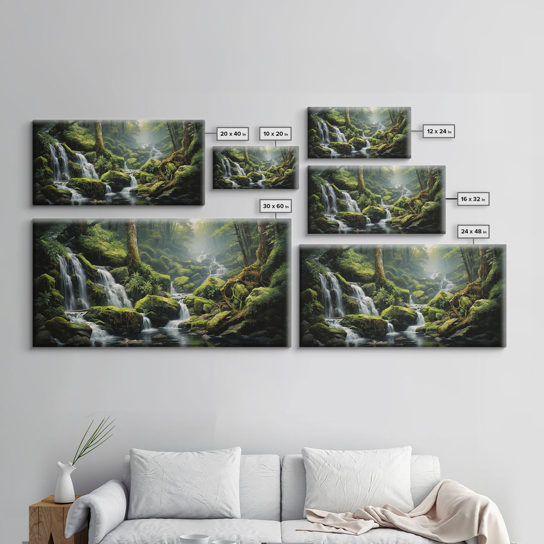 Waterfalls Art, Forest Wall Art, Summer Art, Trees Wall Print, Panoramic Art, Wall Art, Canvas Art, Landscape Art, Farmhouse Wall Decor