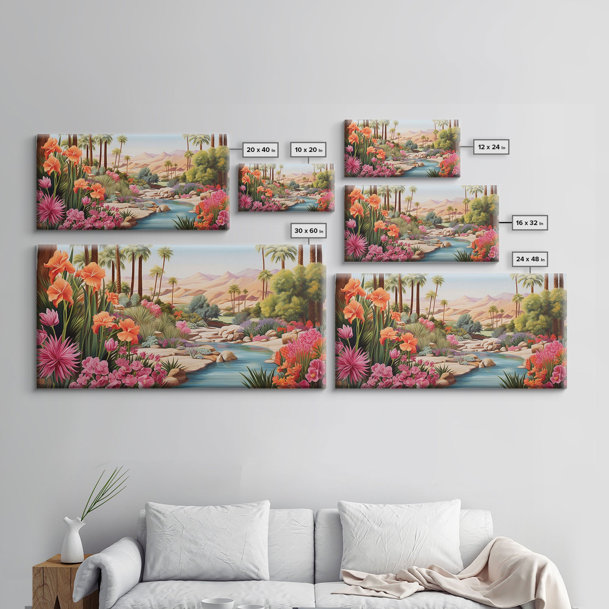 Summer Art, Desert Landscape Wall Art, Mountains Wall Print, Palm Trees Art, Panoramic Art, Wall Art, Canvas Art, Landscape Art, Office Art