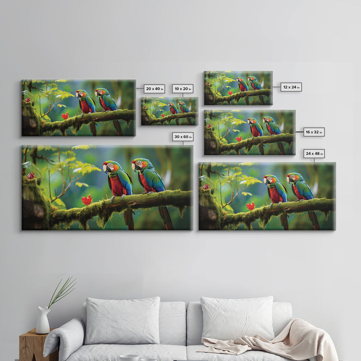 Parrot Painting, Tropical Wall Art, Animal Wall Art, Bird Art Print, Panoramic Art, Wall Art, Canvas Art, Landscape Art, Apartment Wall Art