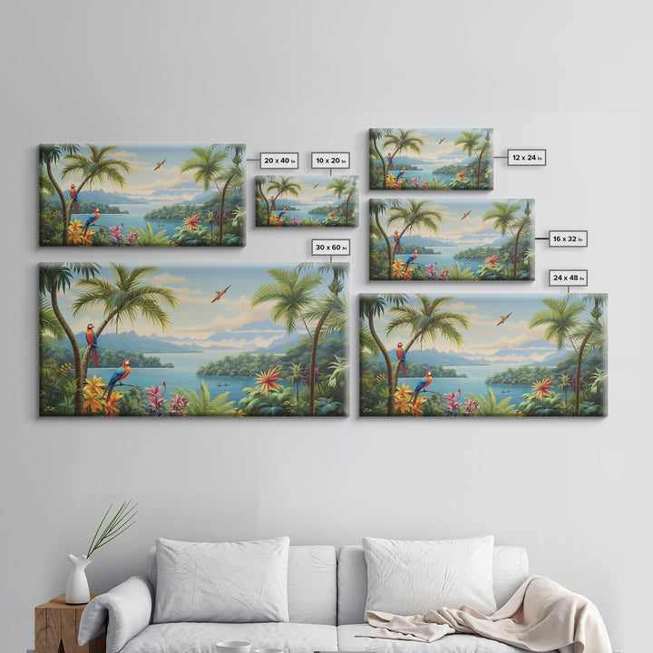 Animal Wall Art, Bird Art Print, Wall Hanging, Parrot Painting, Tropical Wall Art, Panoramic Art, Wall Art, Canvas Art, Landscape Art