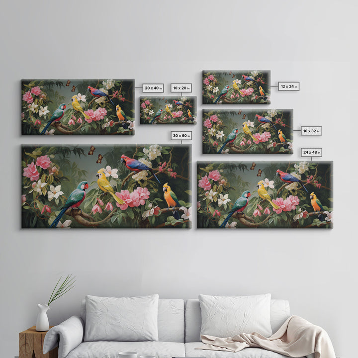 Flowers Wall Art, Animal Wall Art, Bird Art Print, Parrot Painting, Panoramic Art, Wall Art, Canvas Art, Landscape Art, Client Gift, Office