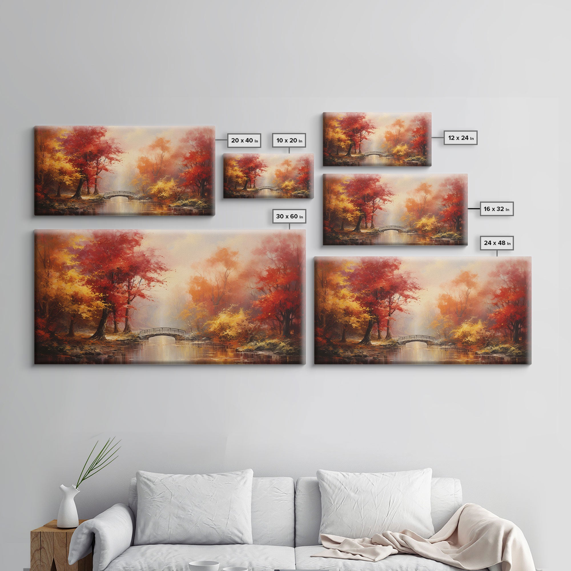 Fall Centerpiece, Beautiful Forest In Early Autumn, Landscape Framed Canvas Print Painting, Wall Art, Wall Decor, Autumn Decor, Farmhouse