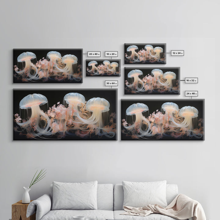 Ocean Wall Art, Jelly Fish  Art, Nautical Wall Art, Panoramic Art, Wall Art, Canvas Art, Landscape Art, Gift For Him, Dorm Room Art, Prints