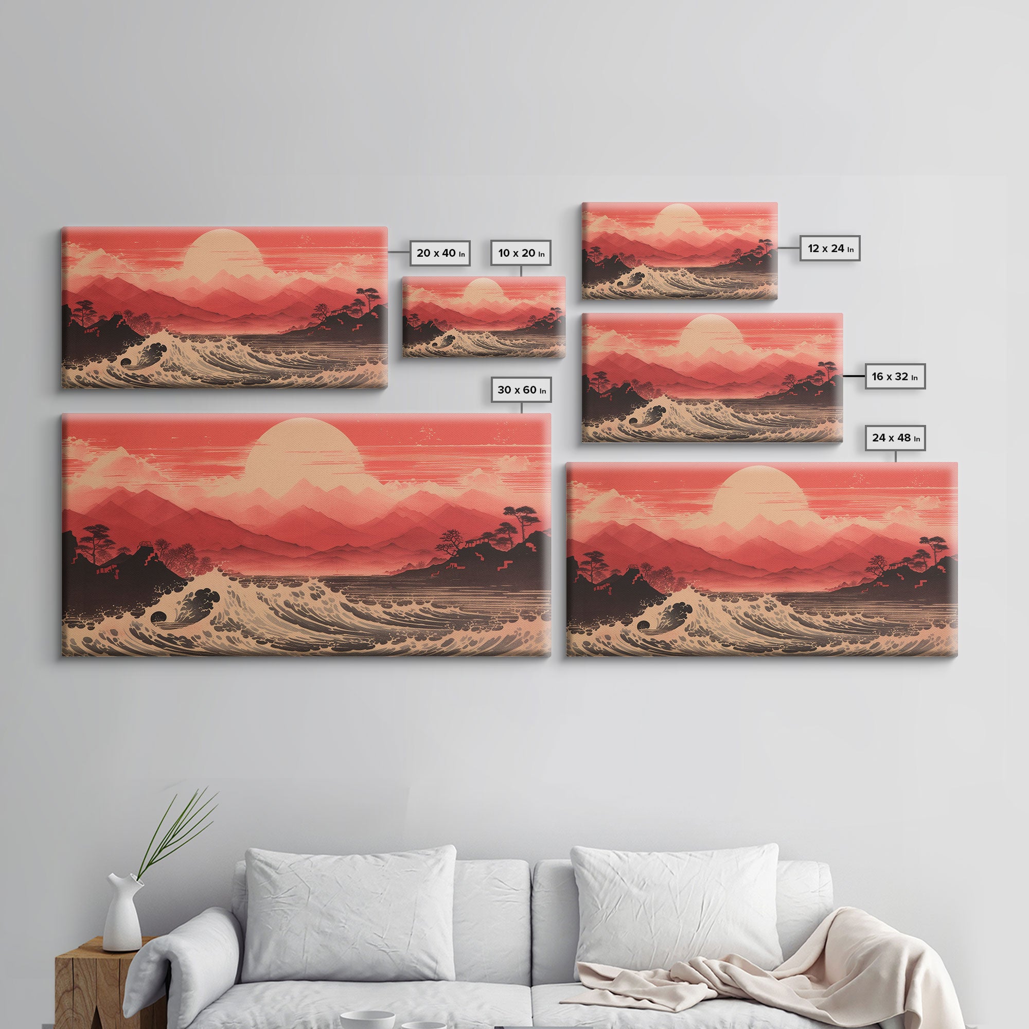 Japanese Art Print, Asian Wall Decor, Sun Wall Art, Ocean Art, Panoramic Art, Wall Art, Canvas Art, Landscape Art, Retirement Gifts, Prints