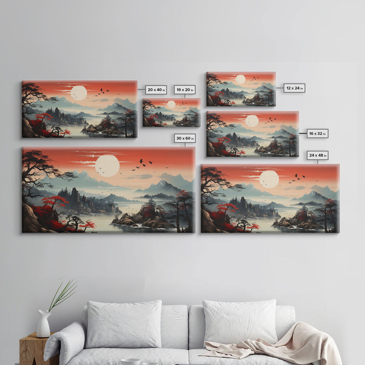 Japanese Art, Sun Wall Art, Asian Wall Art, Japanese Landscape, Panoramic Art, Wall Art, Canvas Art, Landscape Art, Business Gift, Office