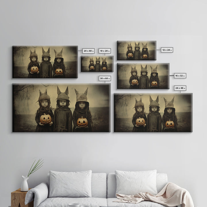 The Little Witches Gothic Victorian Haunted Art, Spooky Halloween Decor, Framed Canvas Print, Halloween Poster, Scary Halloween Wall Art