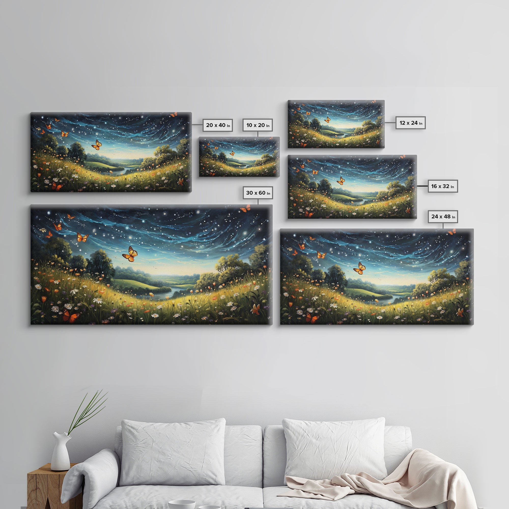 Wildflower Meadow, Wildflower Wall Art, Butterflies Wall Print, Panoramic Art, Wall Art, Canvas Art, Landscape Art, Landscape Print, Office