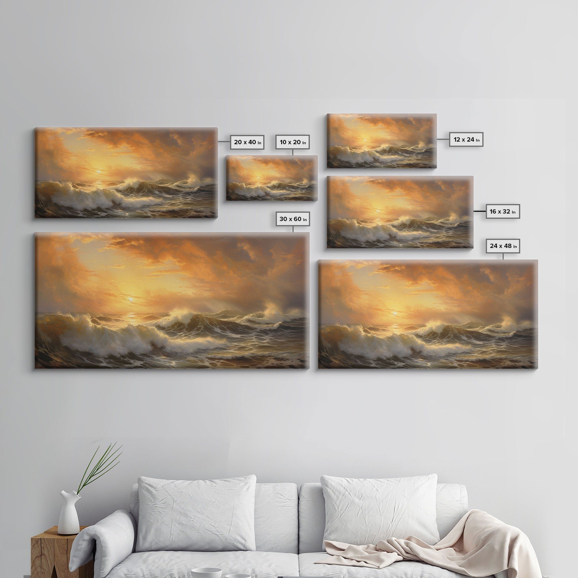 The Angry Ocean, Framed Canvas Print, Oil Painting Reproduction, Ocean Art, Beautiful Sunset Over The Ocean Wall Art, Contemporary Art