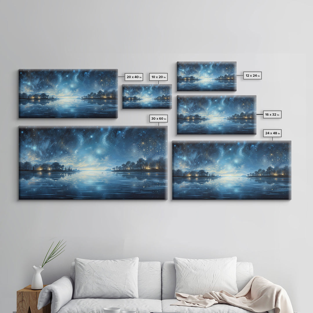 Starry Night Sky, Framed Canvas Print, Beautiful Oil Painting, Minimalist / Boho Style Wall Decor, Cool Wall Art, Unique Gift Idea