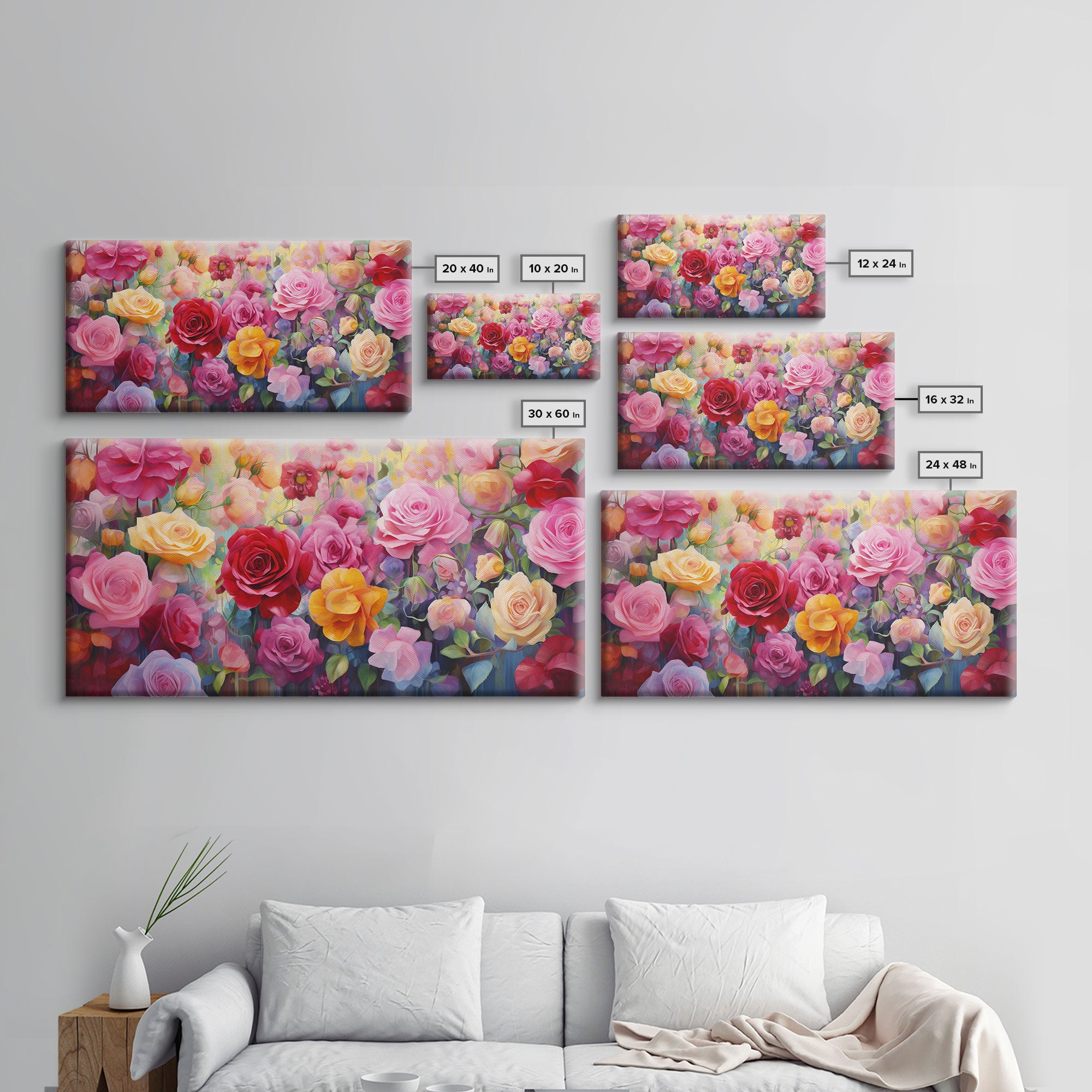 Roses Wall Art, Flowers Wall Print, Vibrant Wall Art, Panoramic Art, Wall Art, Canvas Art, Landscape Art, Birthday Gift, Farmhouse Wall Art