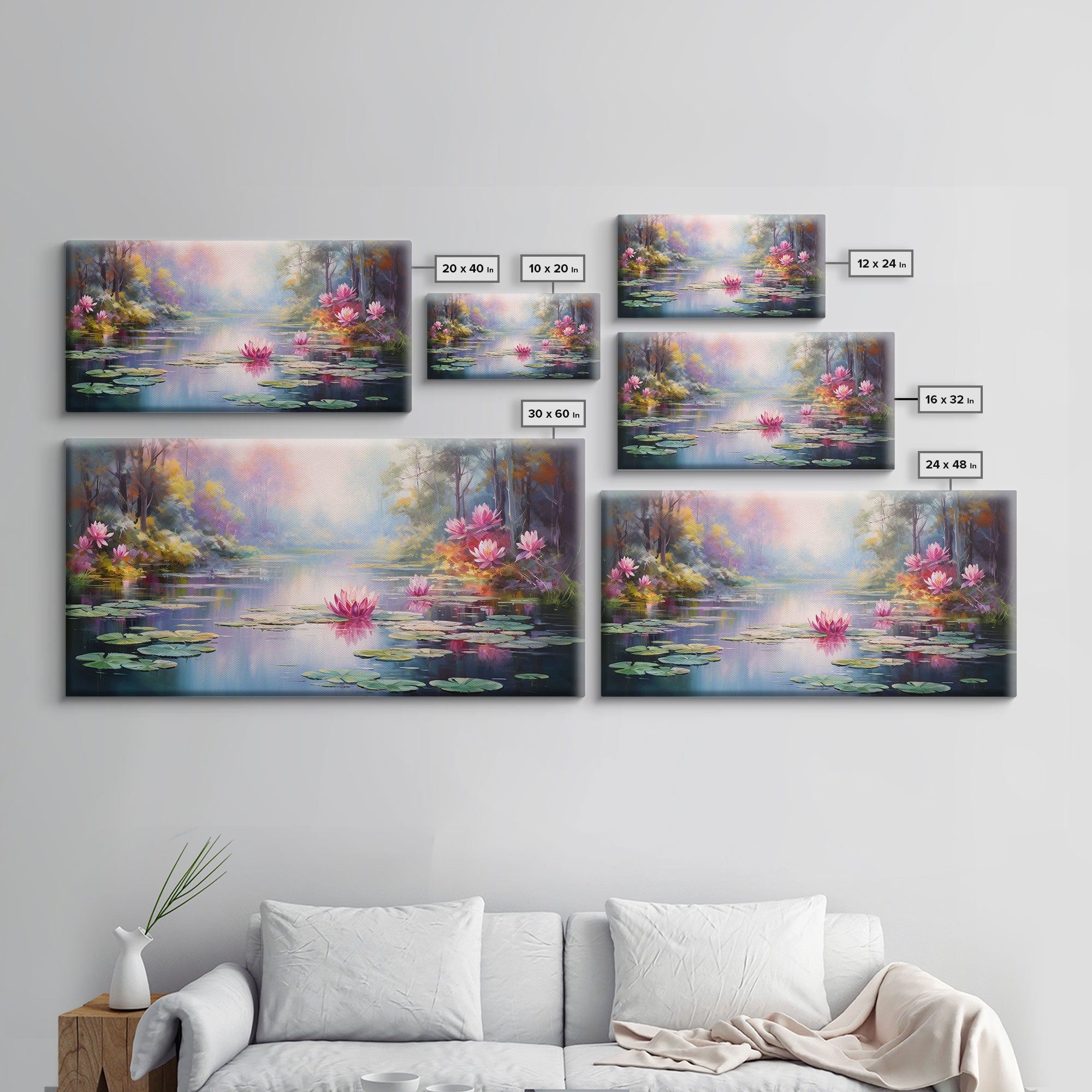 Pond Art, Lake Wall Print, Fantasy Wall Art, Water Lilies Wall Art, Panoramic Art, Wall Art, Canvas Art, Landscape Art, Friendship Gift