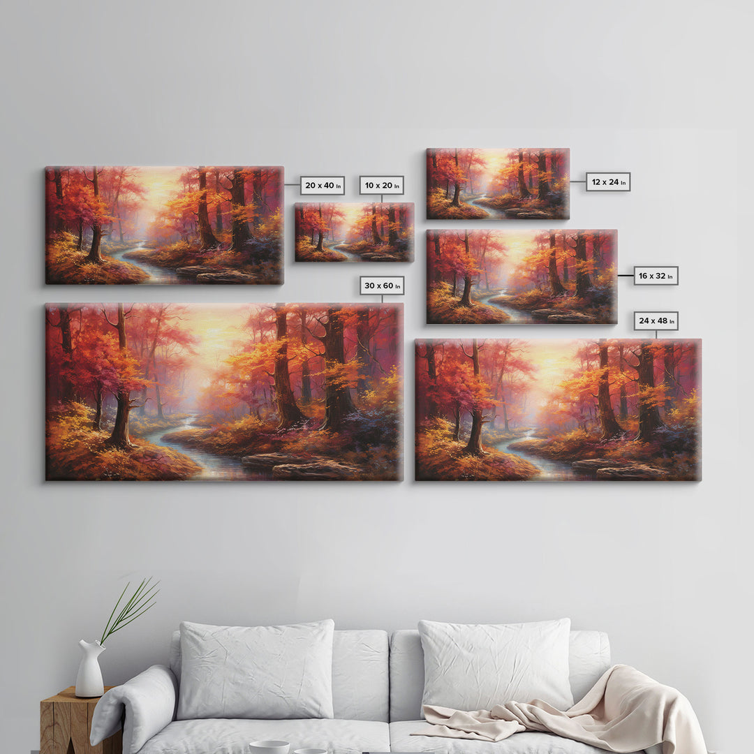 Sunset Wall Art, Forest Wall Art, Autumn Art, River Art, Panoramic Art, Wall Art, Canvas Art, Landscape Art, Couples Gift, Farmhouse Decor