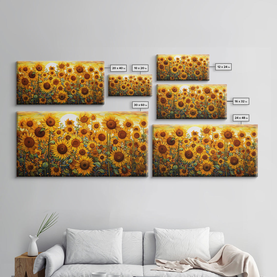 Sunflowers Wall Art, Yellow Flower Art, Field Of Flowers, Panoramic Art, Wall Art, Canvas Art, Landscape Art, Business Gift, Southern Decor