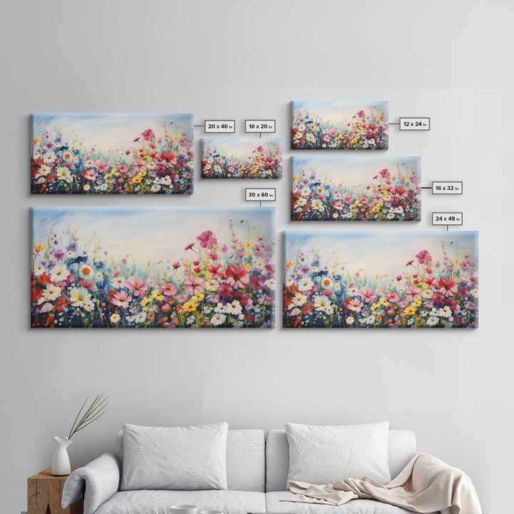 Pansies Wall Art, Spring Meadow Print, Wildflower Meadow, Panoramic Art, Wall Art, Canvas Art, Landscape Art, Wildflower Art, Entryway Print