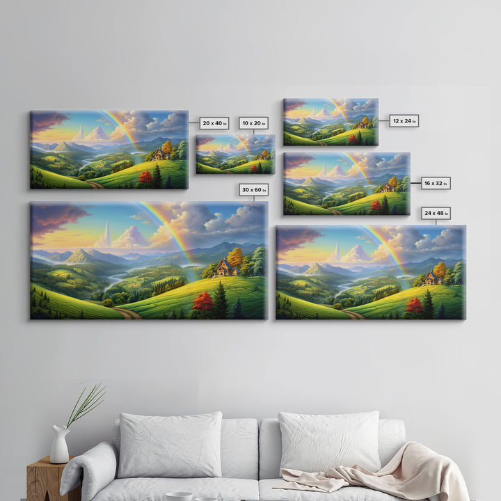 Rainbow Wall Decor, Fantasy Art, Mountains Wall Art, Panoramic Art, Wall Art, Canvas Art, Landscape Art, Appreciation Gift, College Dorm Art