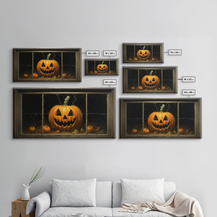 Jack O Lantern Art, Framed Canvas Print, Halloween Decor, Horror Prints, The Jack O Lantern In The Window