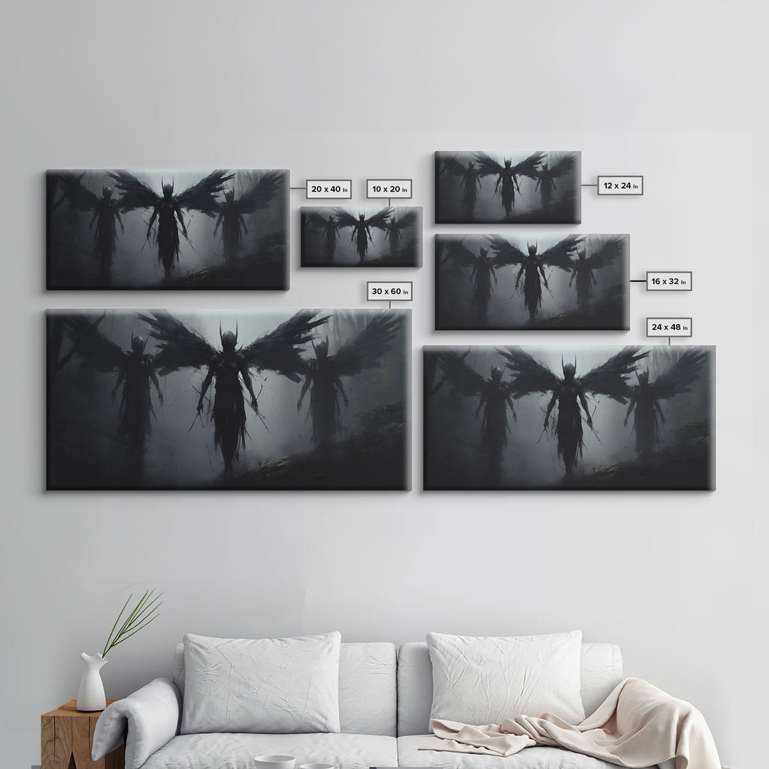 Fallen Angels Canvas Print, Framed Wall Art, Halloween Decor, Angelic Art, Halloween Art Prints, Charcoal Sketch, Unique Wall Decor