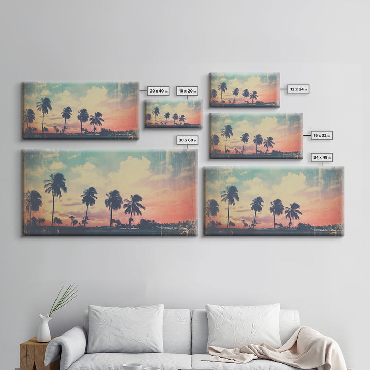 Distressed Old Photo Of Miami Beaches In the 1980s - Framed Canvas Print - Photography Print - Vaporwave Aesthetic Wall Art