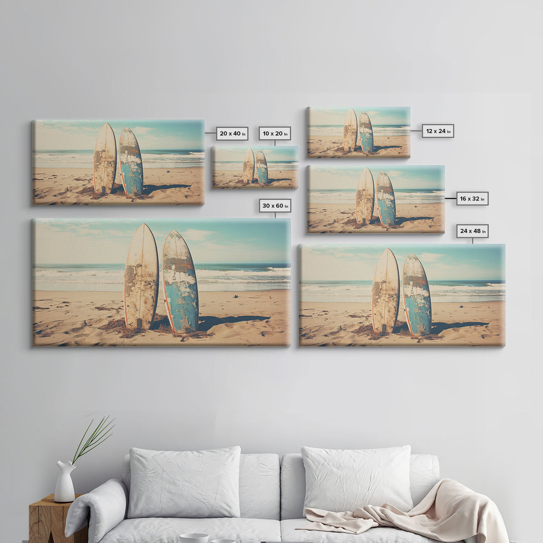 Abandoned Surfboards On Miami Beaches In the 1980s - Framed Canvas Print - Photography Print - Vaporwave Aesthetic Wall Art