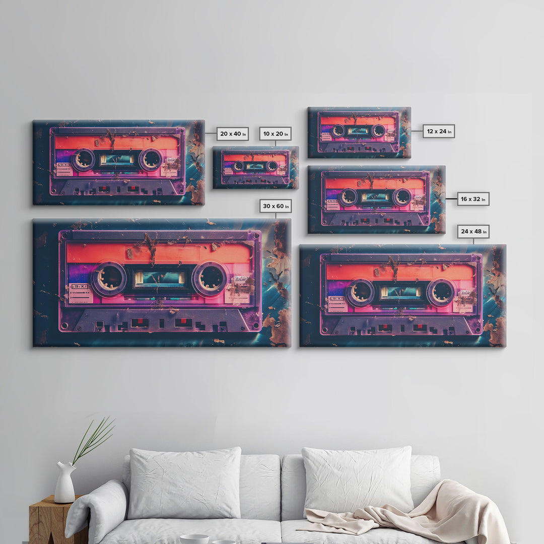 Vaporwave Cassette Tape Wall Art, Framed Canvas Print, 1980s Inspired Home Decor, Retro Art, 80s Decor, Aesthetic Decor