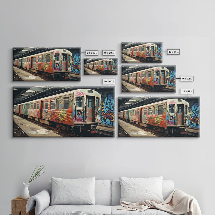 Graffiti Art On A Subway Train, Framed Canvas Print, Urban Decay, NYC 1970s, Graffiti Wall Art, Street Art, Pop Art Print, Industrial Art