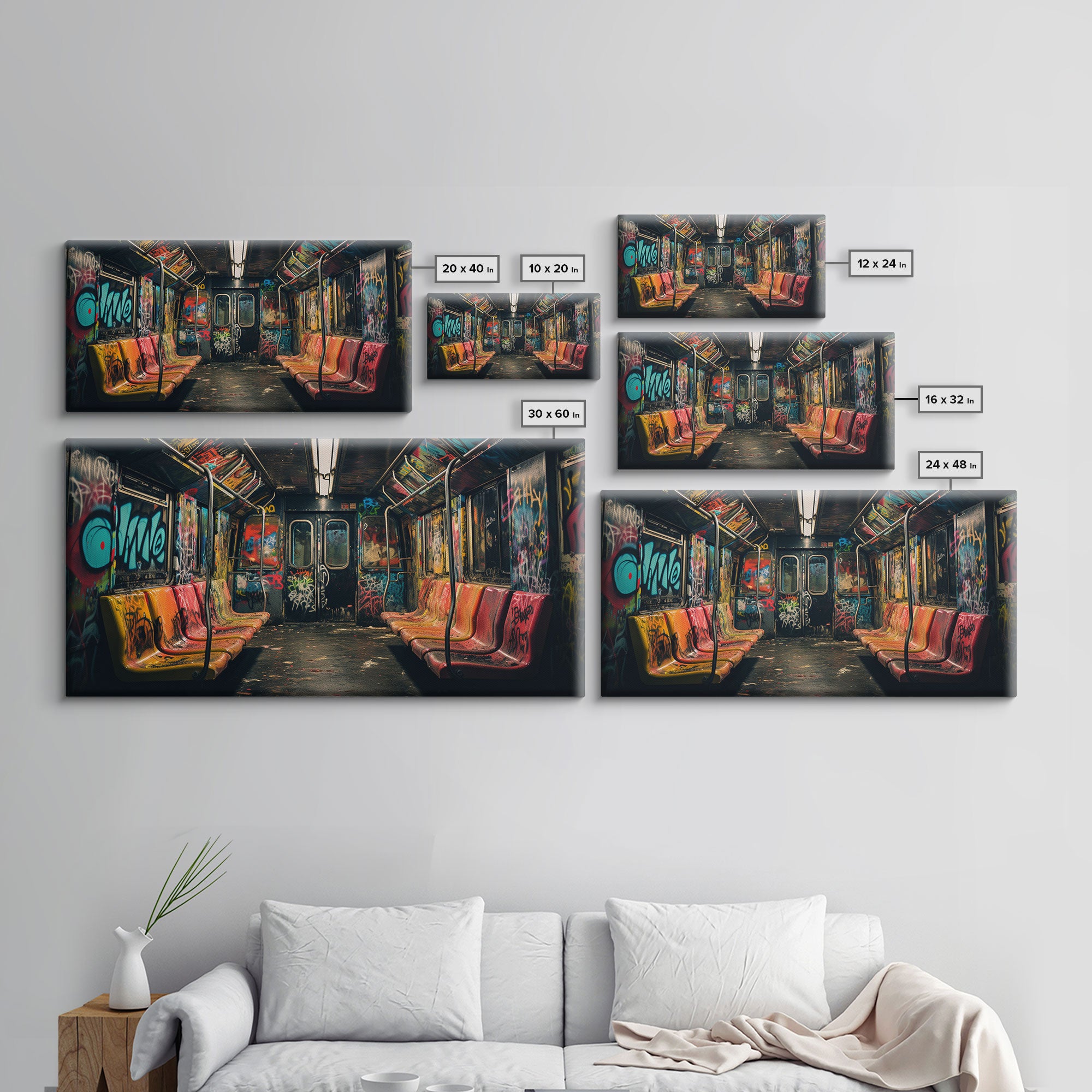 Graffiti Art On A Subway Train, Framed Canvas Print, Urban Decay, NYC 1970s, Graffiti Wall Art, Street Art, Pop Art Print, Industrial Art