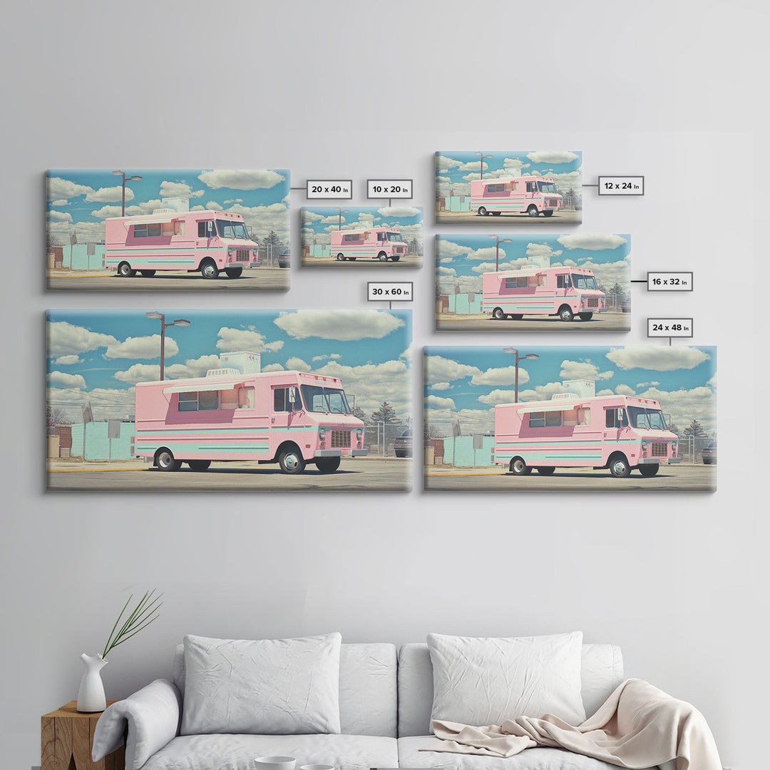 Retro Vaporwave Ice Cream Truck, Framed Canvas Print, Vintage Style Decor, Photography Print, Fine Art Print, Eclectic Decor, Minimalist Art