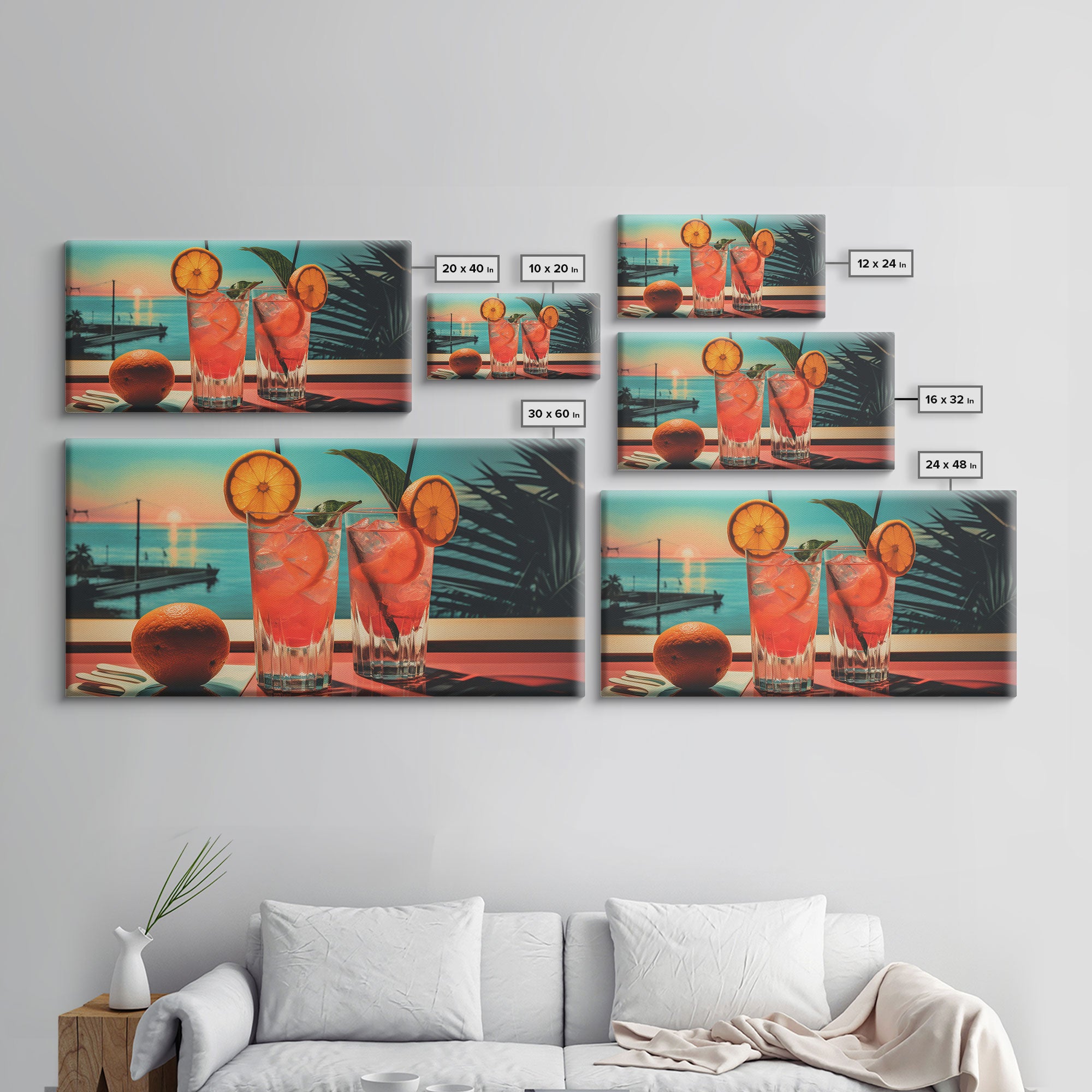 Cantarito Cocktail Wall Art, Framed Canvas Print, Bar Decor, Basement Bar Wall Art, Vaporwave Aesthetic Wall Decor, Bar Cart Art