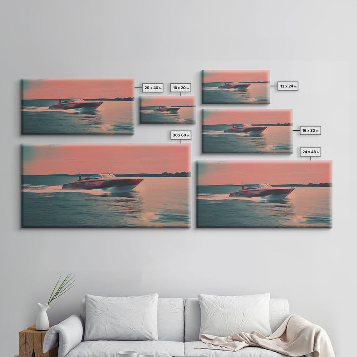 Vaporwave Pink Speed Boat Decor, Nautical Framed Canvas Print, Eclectic Retro Wall Art, 1980s Vibes Decor, Vintage Photography, Liminal Art