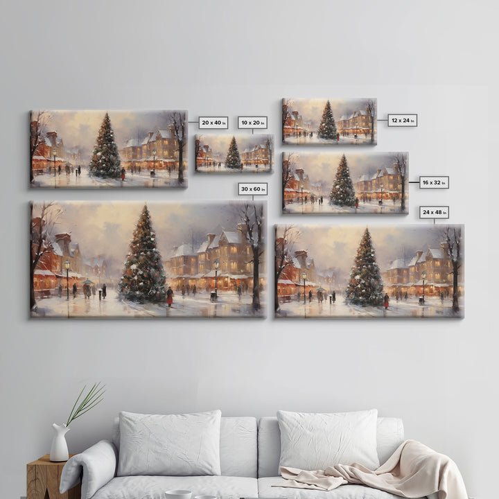 Winter Wonderland Christmas Village Canvas Print, Framed Wall Art, Christmas Decor, Retro Christmas Oil Painting, Christmas Art