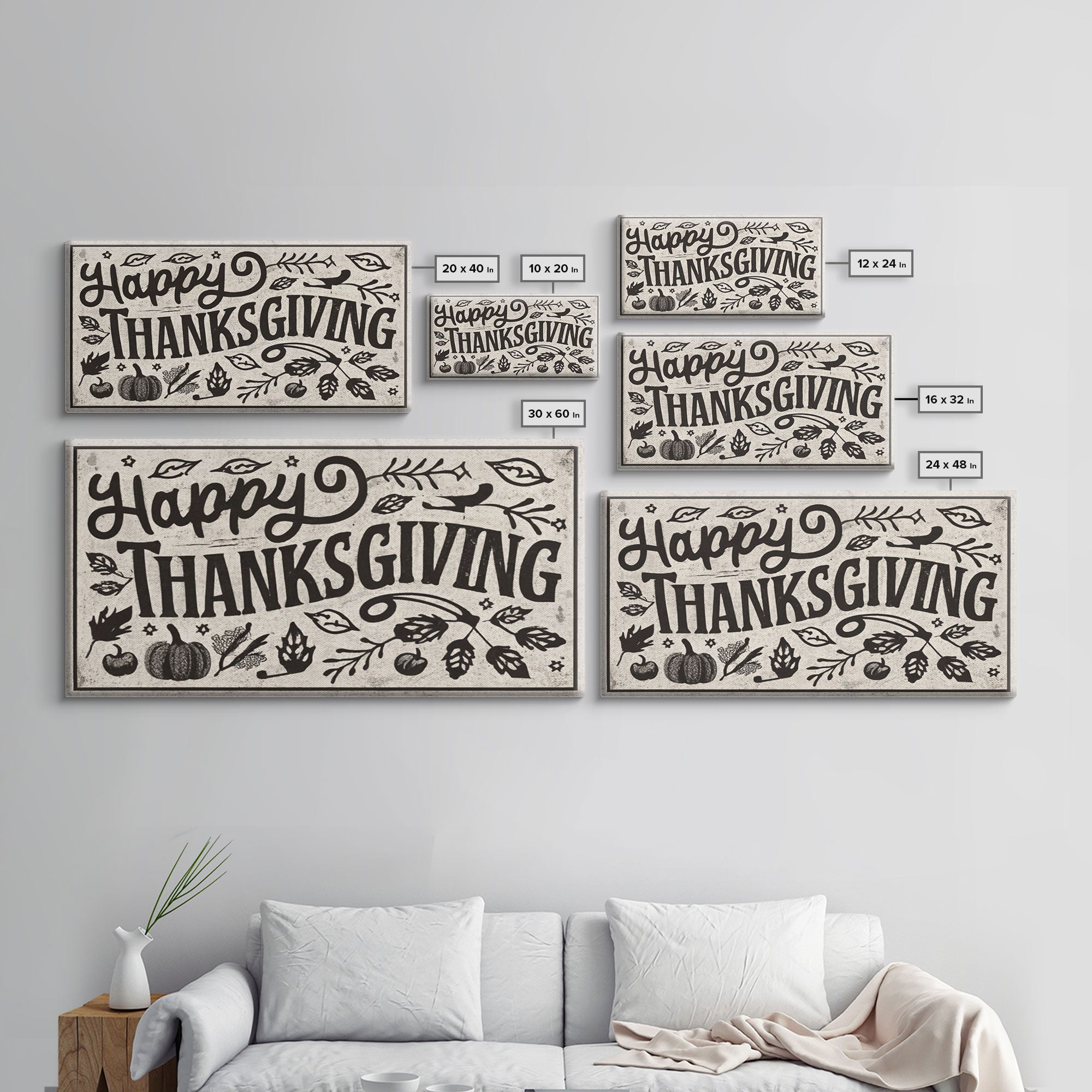 Happy Thanksgiving! Modern Farmhouse Sign, Dining Room Wall Sign Kitchen Decor Large Framed Canvas Print, Fall Wall Art, Seasonal Wall Decor