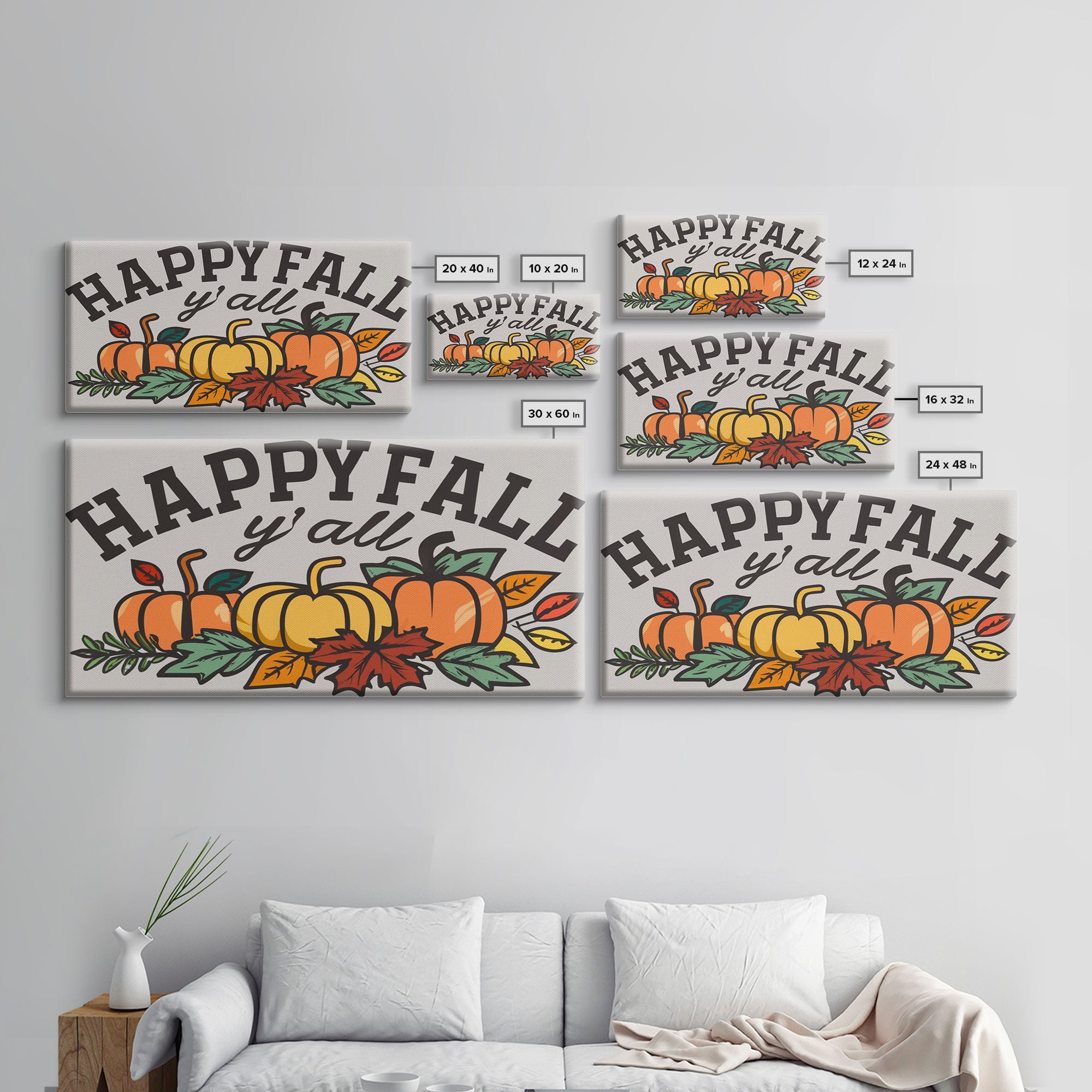 Happy Fall Y'all Typography Wall Art - Framed Canvas Print - Rustic Fall Sign - Thanksgiving Sign - Minimalist Farmhouse Primitive Art