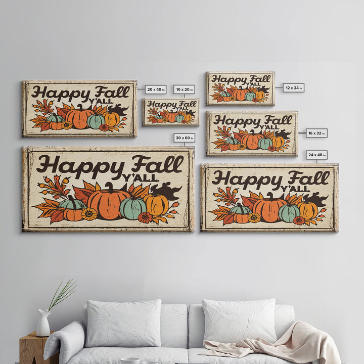 Happy Fall Y'all Typography Art, Rustic Farmhouse Decor, Framed Canvas Print, Canvas Sign, Fall Sign, Thanksgiving Sign Primitive Wall Art