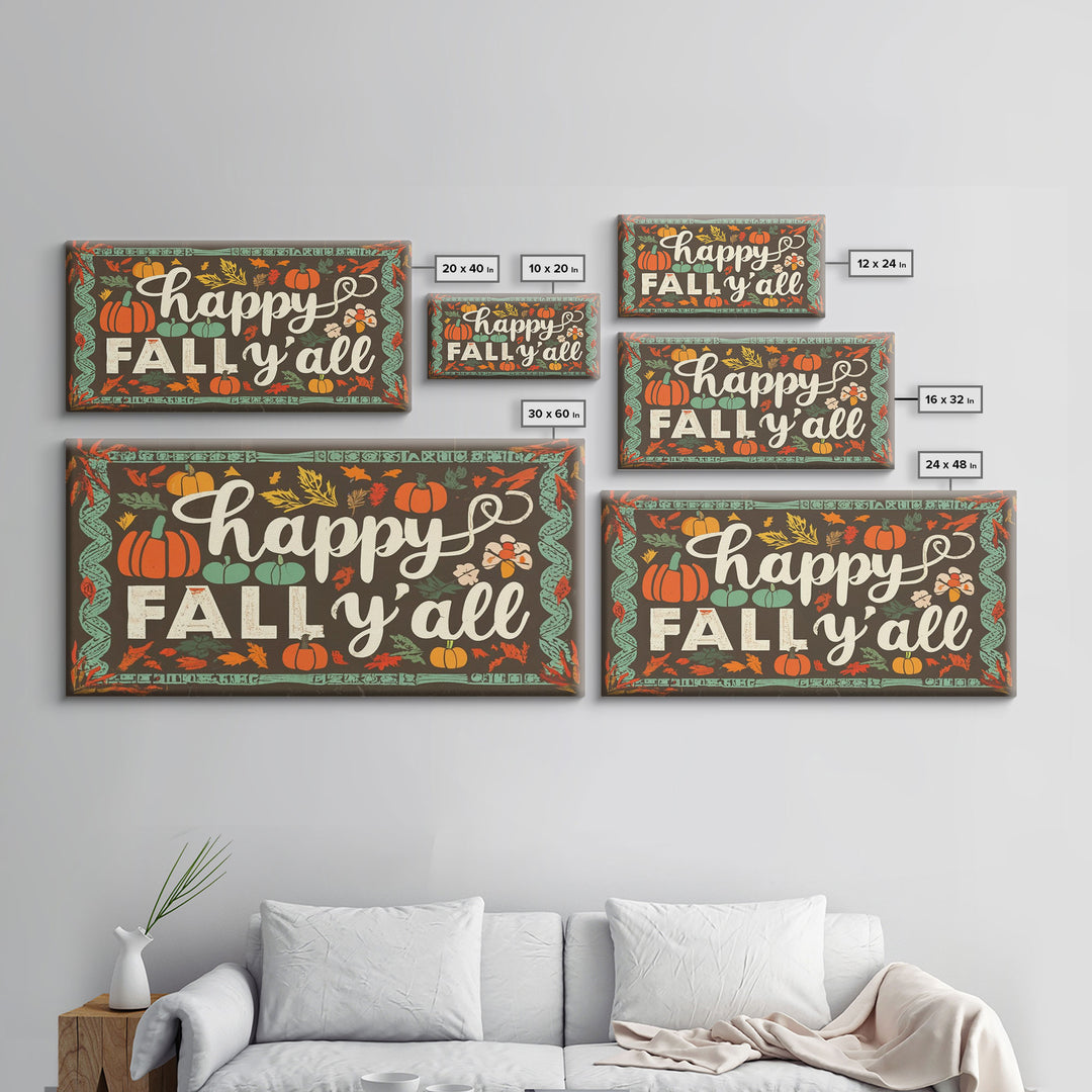 Happy Fall Y'all Typography Art, Rustic Farmhouse Decor, Framed Canvas Print, Canvas Sign, Fall Sign, Thanksgiving Sign Primitive Wall Art