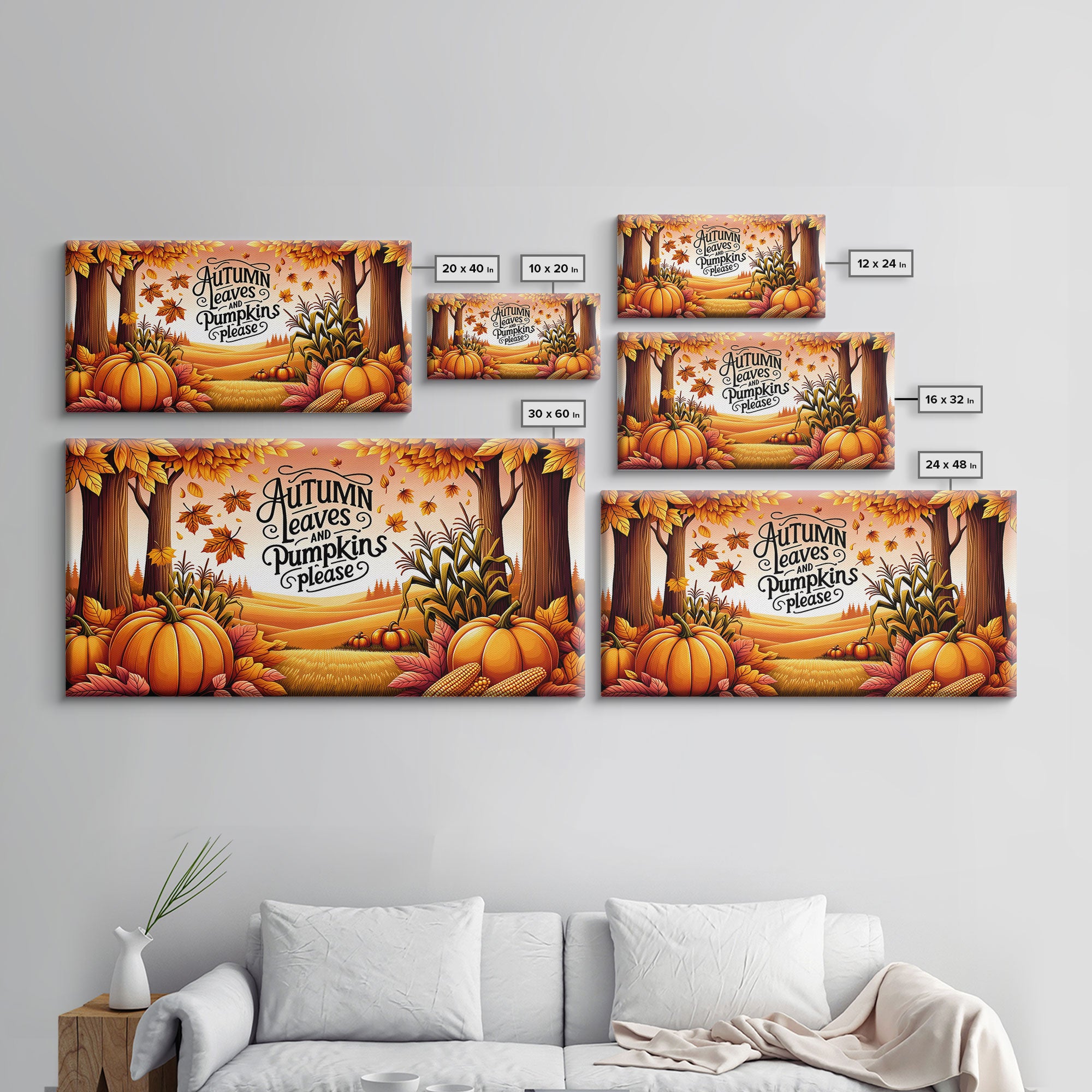 Autumn Leaves and Pumpkins Please! Modern Farmhouse Wall Decor, Dining Room Wall Sign Kitchen Decor Large Framed Canvas Print, Fall Wall Art