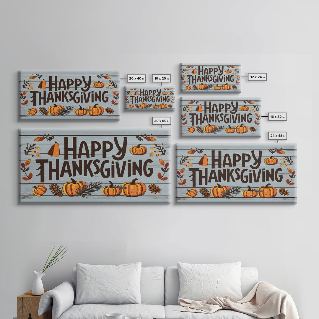 Happy Thanksgiving! Modern Farmhouse Wall Decor, Dining Room Wall Sign Kitchen Decor Large Framed Canvas Print, Fall Wall Art, Thankful