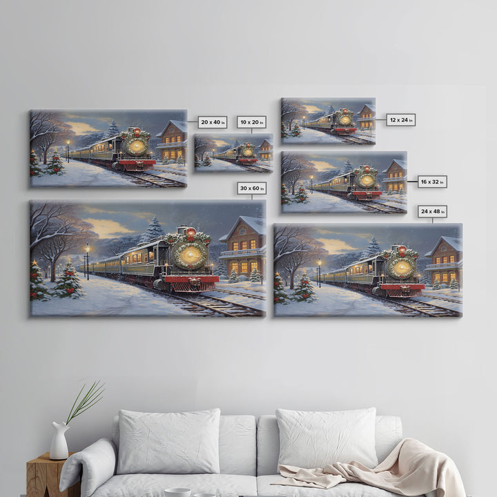 The Christmas Train Oil Painting Framed Canvas Print - Christmas Decor - Handmade Christmas Gift - Christmas Decoration Home Decor Wall Art