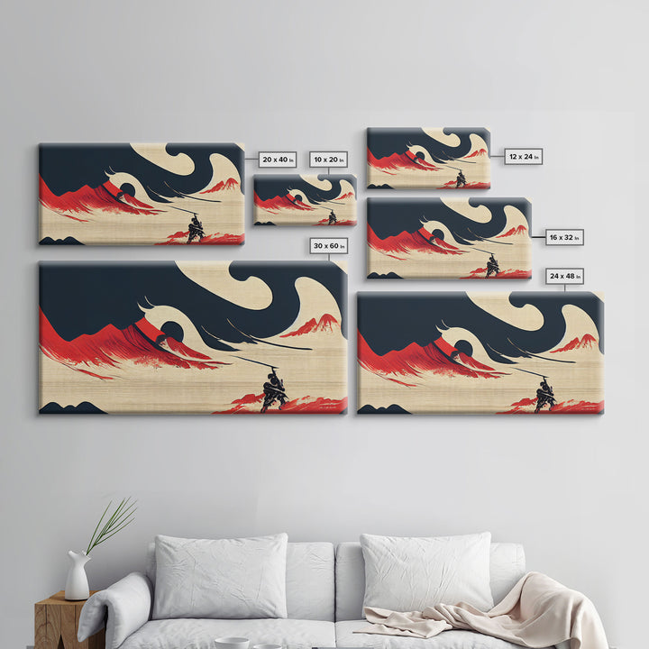 Samurai Fighting The Ocean, ready to hang canvas print wall art, framed canvas wall art, mancave decor