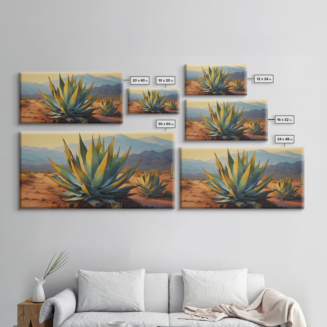 Southwestern Wall Art, Agave Desert Canvas Ready to Hang Large Print, Oil Painting, Landscape Wall Art, Desert Decor