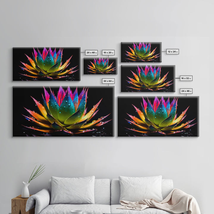 Rainbow Agave With Dew Drops, Modern Art, Framed Canvas Print,  Surreal Art, Southwestern Decor, Farmhouse Art, Desert Themed Art